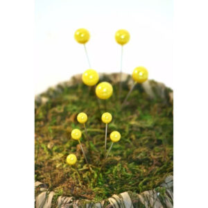 Épingles à tête perle jaune de 6 mm piquées dans la mousse, accessoire de fleuriste pour bouquets et boutonnières