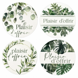 Étiquettes de vœux rondes Plaisir d'offrir à feuillages verts aquarellés pour bouquets de fleuriste