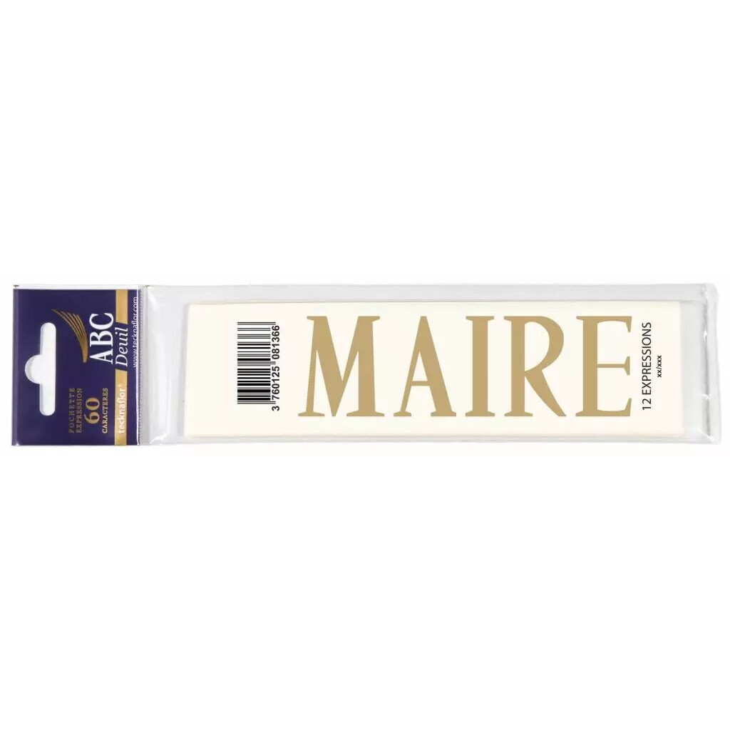 Planche de l'expression MAIRE en lettres dorées à reporter sur un ruban de deuil pour gerbe de mairie