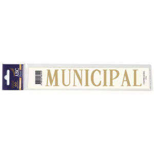 Planche de l'expression MUNICIPAL en lettres dorées à reporter sur un ruban de deuil de fleuriste
