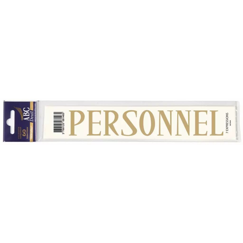 Planche de l'expression PERSONNEL en lettres dorées à reporter sur un ruban de deuil de fleuriste