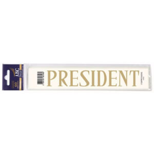 Planche de l'expression PRESIDENT en lettres dorées à reporter sur un ruban de deuil de fleuriste