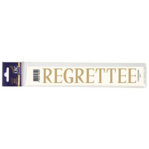 Planche de l'expression REGRETTEE en lettres dorées à reporter sur un ruban de deuil de fleuriste