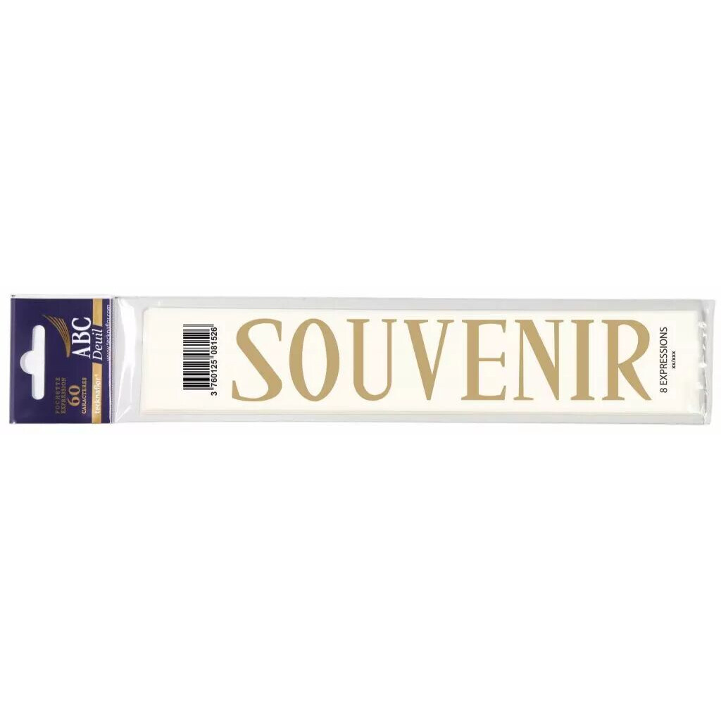 Planche de l'expression SOUVENIR en lettres dorées à reporter sur un ruban de deuil pour la Toussaint