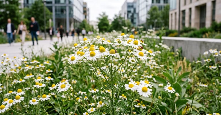 Fleurs de camomille blanches et jaunes en pleine floraison, prêtes à être cueillies