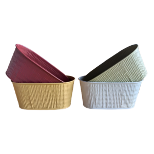 Jardinières ovales en zinc striées en coloris framboise, jaune, vert sauge et blanc pour fleuriste