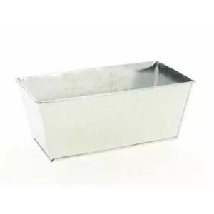 Jardinière rectangulaire en zinc naturel pour compositions longues et centres de table de fleuriste