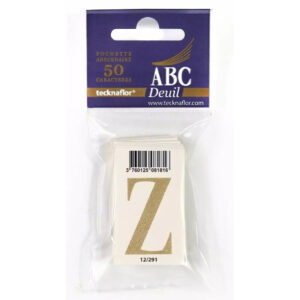 Pochette de lettres Z dorées pailletées sur support blanc pour message de ruban de deuil de fleuriste
