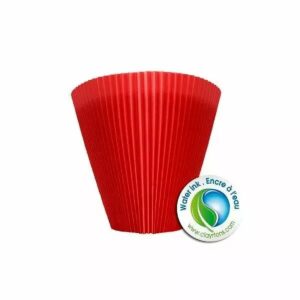 Manchette plissée cache-pot rouge de forme évasée pour habiller les plantes en pot chez le fleuriste