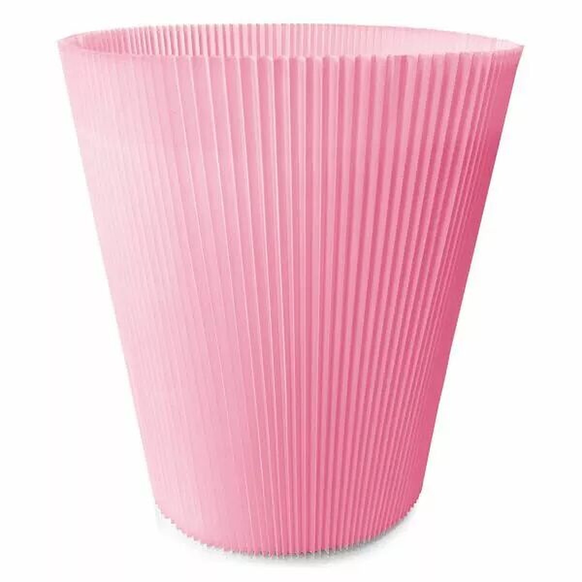 Grande manchette plissée cache-pot rose de forme évasée pour habiller hortensias et orchidées chez le fleuriste