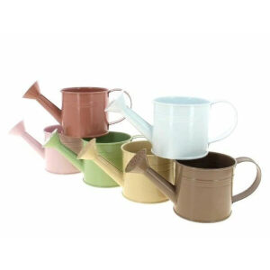Mini arrosoirs en zinc couleurs pastel assorties pour petites plantes et décors de table de fleuriste