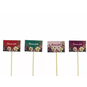 Pics en bois Bonne fête à décor de fleurs sur fonds assortis pour bouquets de fête des mères de fleuriste
