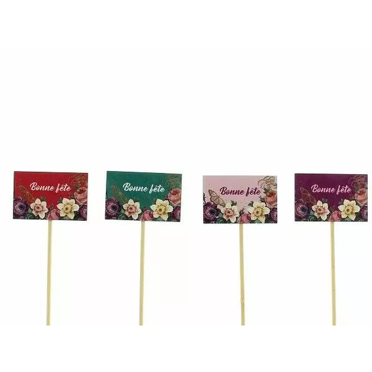 Pics en bois Bonne fête à décor de fleurs sur fonds assortis pour bouquets de fête des mères de fleuriste