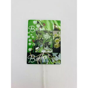 Pic en bois Brin de Bonheur illustré de muguet et de coccinelles pour pots du 1er mai de fleuriste