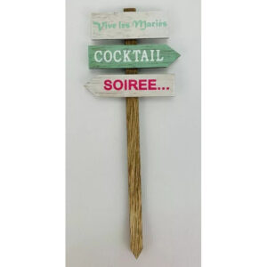 Pic en bois à panneaux directionnels Vive les Mariés, Cocktail et Soirée pour décoration florale de mariage