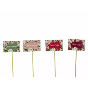 Pics en bois Plaisir d'offrir à décor de roses sur fonds assortis pour bouquets cadeaux de fleuriste