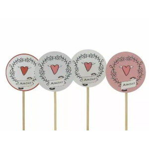 Pics en bois ronds Amour à cœur ailé et couronne de feuillages pour bouquets de Saint-Valentin de fleuriste