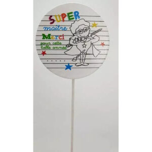 Pic en bois rond Super maître avec super-héros et crayon pour cadeau de fin d'année scolaire