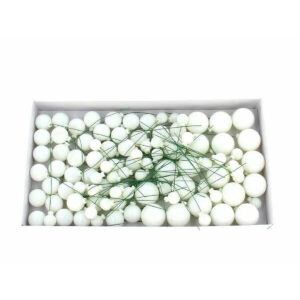 Boîte de pics boules de Noël blanches sur tige verte pour compositions florales d'hiver
