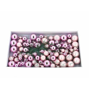 Boîte de pics boules de Noël roses brillantes et mates sur tige pour compositions florales poudrées