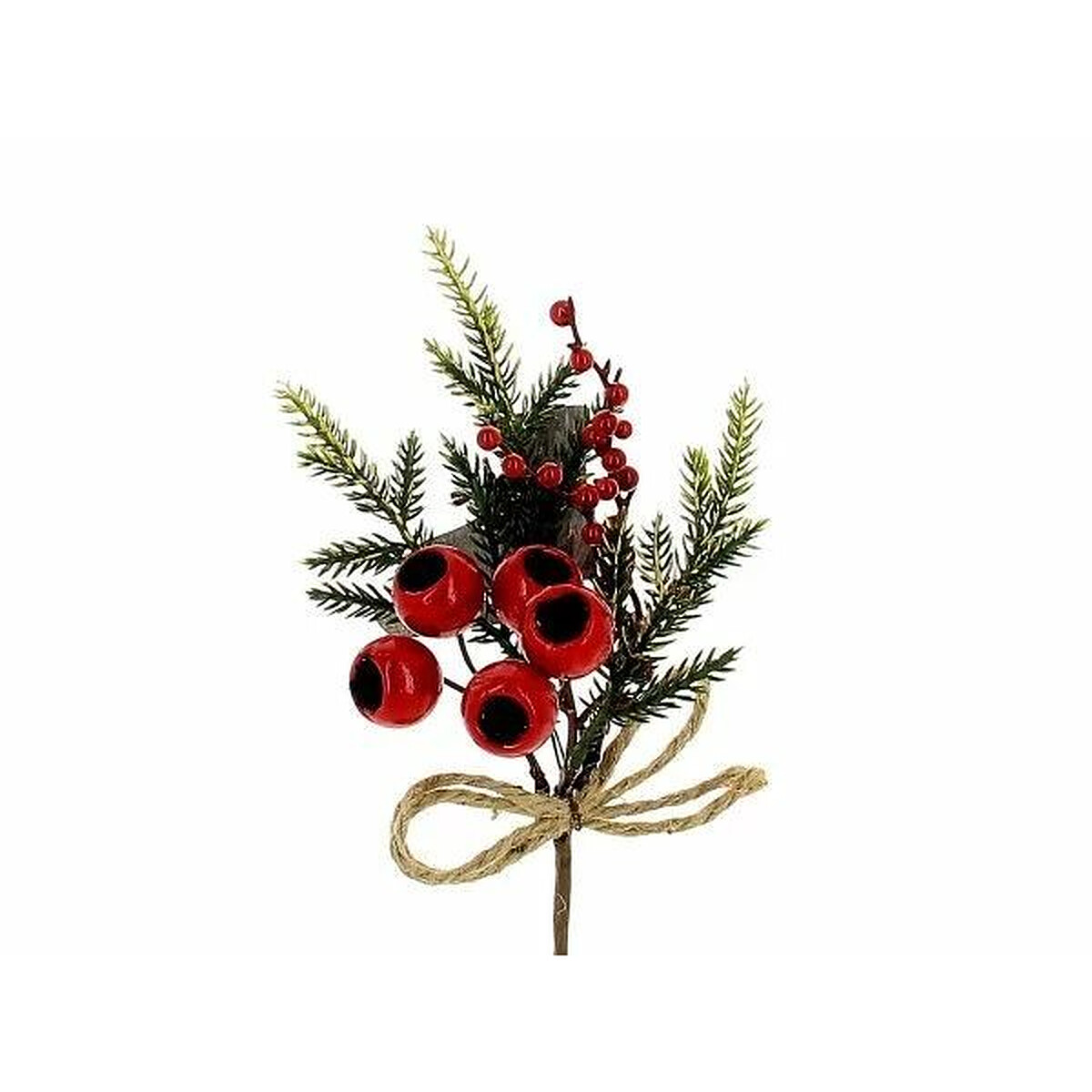 Pic bouquet de Noël avec branches de sapin, baies rouges et nœud de ficelle pour compositions de fleuriste
