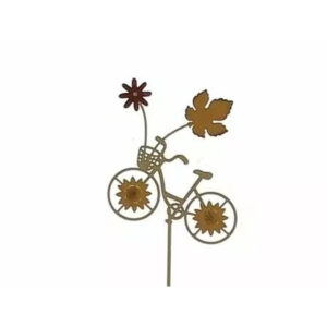 Pic en métal découpé en forme de vélo à panier avec roues en tournesol pour décoration de jardinières