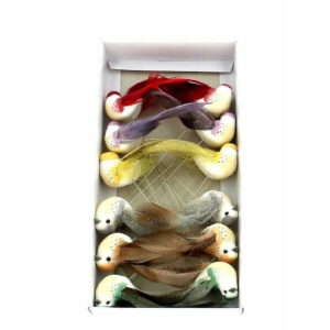 Boîte de 12 oiseaux décoratifs blancs à plumes colorées sur pic pour compositions florales de Pâques