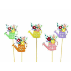 Pics en bois arrosoir fleuri Plaisir d'offrir en coloris assortis pour bouquets de fleuriste