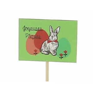 Pic en bois panneau vert lapin et œufs Joyeuses Pâques pour plantes et compositions de fleuriste