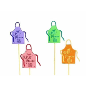 Pics en bois en forme de tablier Super Mamie coloris assortis pour plantes de fleuriste fête des grands-mères