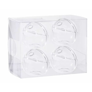 Quatre porte-noms sphère en verre transparent avec ouverture, dans leur boîte, pour décoration de table