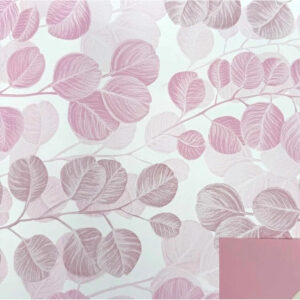 Film d'emballage imprimé de branches d'eucalyptus rose antique pour bouquets bulle de fleuriste