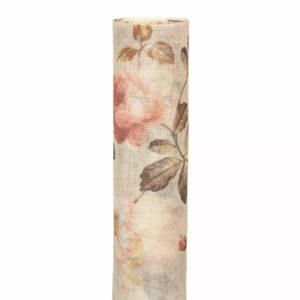Rouleau effet lin imprimé de roses vieux rose sur fond écru pour décor de mariage