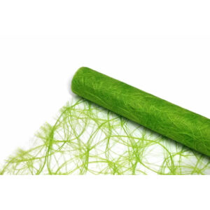 Rouleau de fibre ajourée vert anis déroulé pour collerettes de bouquets de printemps de fleuriste