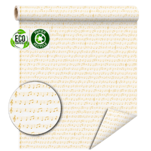 Rouleau de papier kraft blanc imprimé de notes de musique dorées pour emballage de bouquets de fleuriste