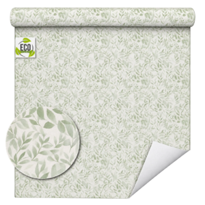 Rouleau de papier kraft blanc imprimé de feuillages vert sauge pour emballage de bouquets de fleuriste