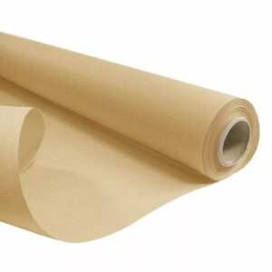Rouleau de papier kraft brun naturel déroulé pour emballage de bouquets de fleuriste