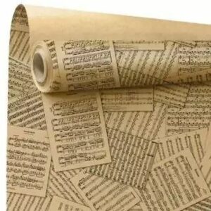 Rouleau de kraft brun imprimé de partitions de musique noires pour emballage rétro de bouquets de fleuriste