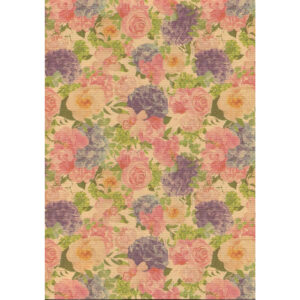 Rouleau de kraft naturel imprimé d'hortensias mauves et de roses pastel pour emballage de bouquets de mariage