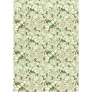 Rouleau de kraft naturel imprimé de roses blanc crème sur feuillage vert pour emballage de bouquets de mariage