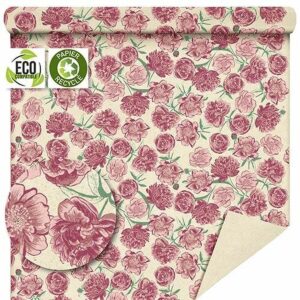 Rouleau de papier d'herbe couvert de fleurs roses et framboise pour emballage de bouquets