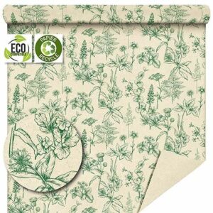 Rouleau de papier d'herbe imprimé de plantes sauvages vertes façon herbier pour bouquets champêtres