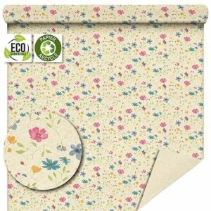 Rouleau de papier d'herbe crème imprimé de petites fleurs bleues et roses pour emballage de fleuriste