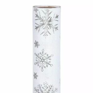 Rouleau de toile blanche à flocons de neige argentés pour chemin de table et décoration florale de Noël
