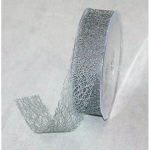 Rouleau de ruban ajouré effet résille argenté de 30 mm pour nouer bouquets de fleuriste