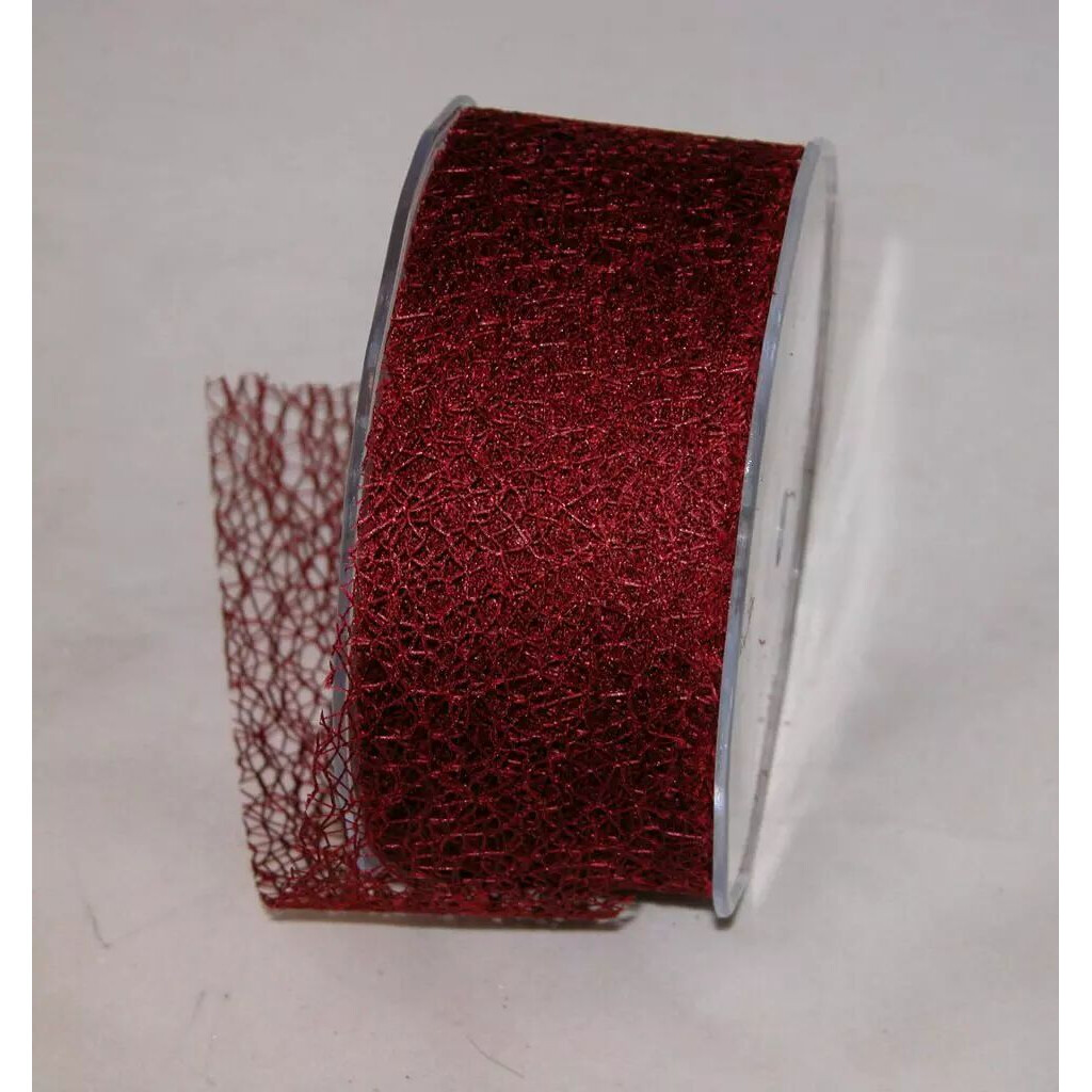 Rouleau de ruban ajouré effet résille bordeaux de 30 mm pour compositions de Noël de fleuriste