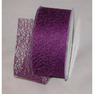 Rouleau de ruban ajouré effet résille aubergine de 50 mm pour grands bouquets de fleuriste
