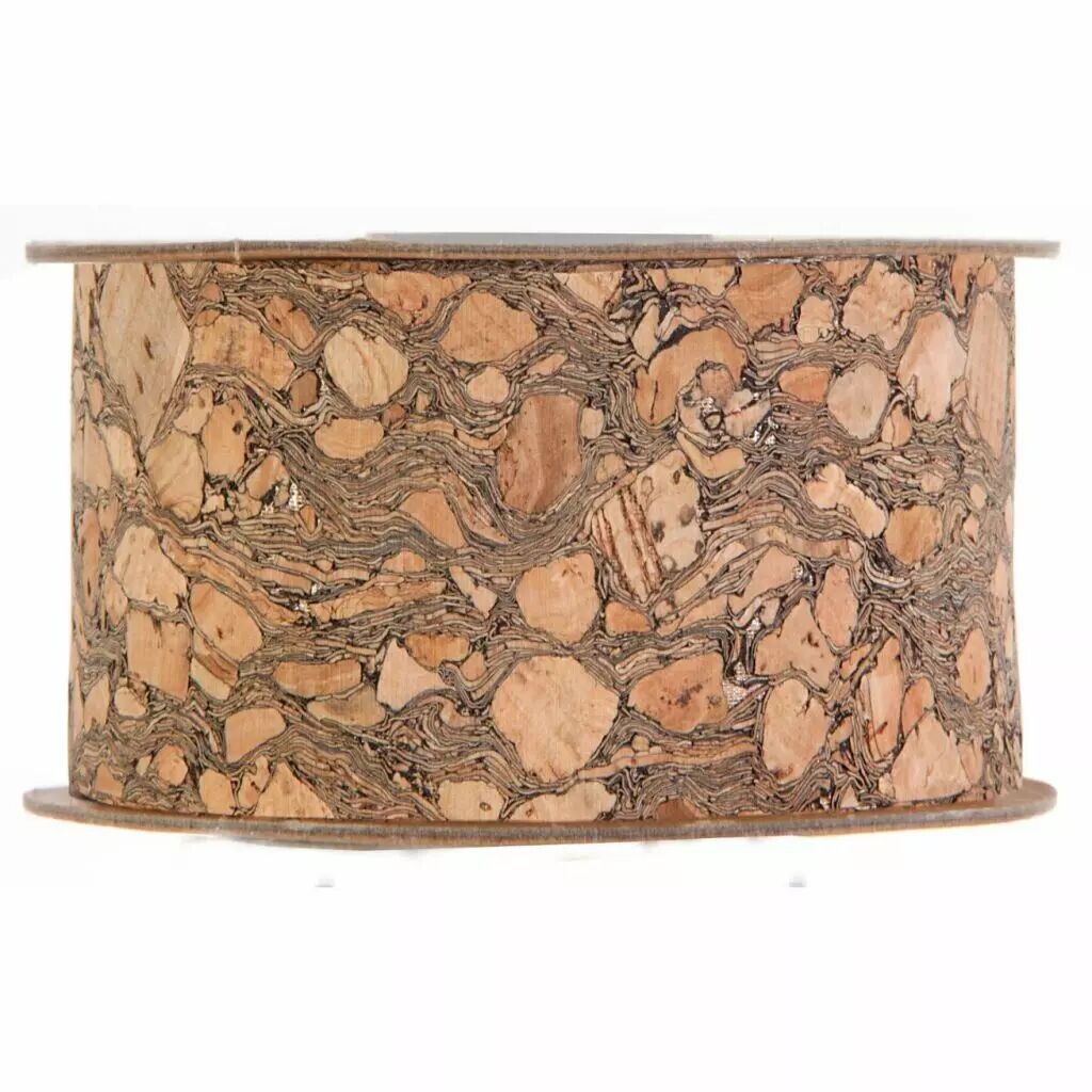 Rouleau de ruban imitation liège marron à larges éclats pour couronnes de Noël de fleuriste