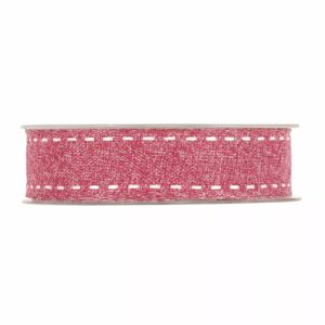 Rouleau de ruban en coton chiné rouge à surpiqûre blanche pour bouquets et paquets cadeaux de fleuriste