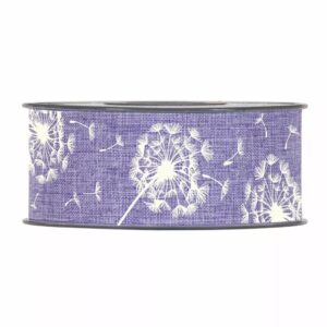 Bobine de ruban en coton lavande imprimé de pissenlits blancs pour bouquets champêtres de fleuriste